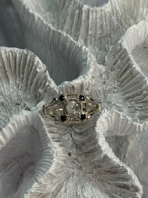925 Sterling Silver White & Blue Sapphire Ring Size 7