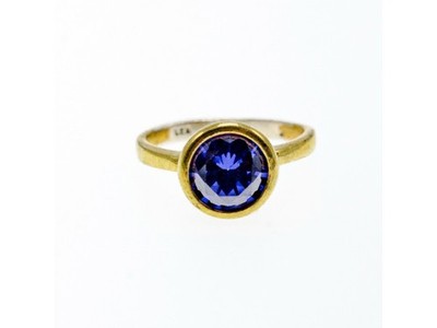 925 Sterling Silver with Gilding Tanzanite & CZ Set Ring Size 8.5