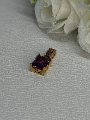 925 Sterling Silver Gold Plated Amethyst Pendant Length 0.80 Inch