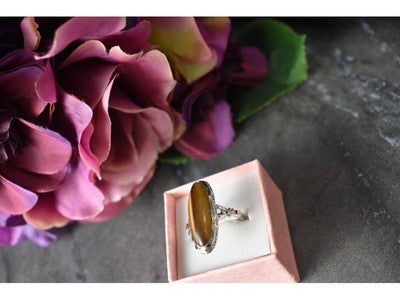 925 Sterling Silver Tiger'S Eye Ring Size 8