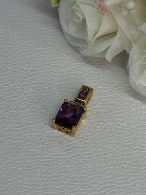 925 Sterling Silver Gold Plated Amethyst Pendant Length 0.80 Inch