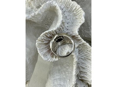 925 Sterling Silver Hessonite & Red Enamel Ring Size 9.5