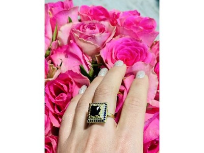 925 Sterling Silver Sapphire & CZ Ring Size 9.5