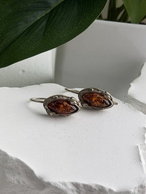 Vintage 925 Sterling Silver Amber Earrings