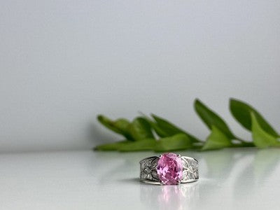 925 Sterling Silver Pink & White CZ Ring Size 8