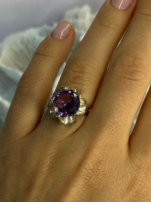 925 Sterling Silver Amethyst Ring Size 6.5
