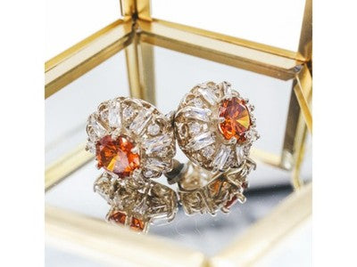 925 Sterling Silver Hessonite & CZ Stud Earrings