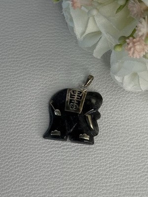925 Sterling Silver Jade Elephant Pendant Length 1.20 Inch