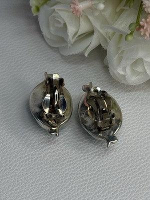 925 Sterling Silver Turquoise Clip Earrings Length 1.15 Inch