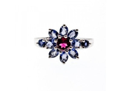 925 Sterling Silver Spinel & Tanzanite "Flower" Ring Size 9