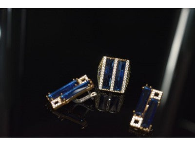 925 Sterling Silver Blue Alpanite SET (Ring & Earrings)