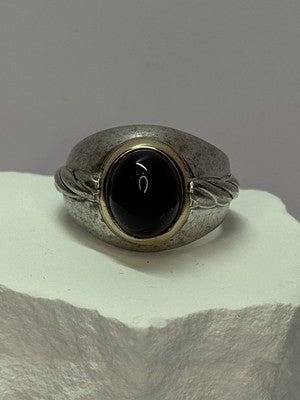925 Sterling Silver & 14K Gold Bezel  Agate Ring Size 9.5