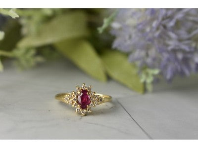 14K Yellow Gold Ruby & Diamonds Ring Size 8