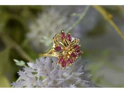 14K Yellow Gold Spinel & Diamonds Ring Size 10.5