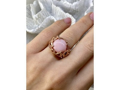 925 Sterling Silver Gold Plated Morganite "Passion" Ring Size 6.5