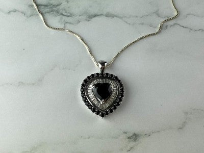 925 Sterling Silver Black Spinel & Goshenite "Heart" Chain With Pendant
