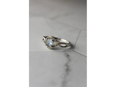 925 Sterling Silver Blue Spinel & CZ Ring Size 9