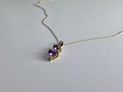 10K Yellow Gold Amethyst & Diamond Hearts Chain With Pendant