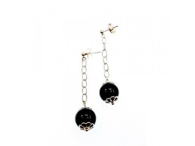 925 Sterling Silver Black Agate "Balls" Stud Earrings