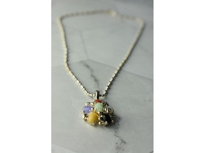 925 Sterling Silver Multi Gemstones Chain With Pendant