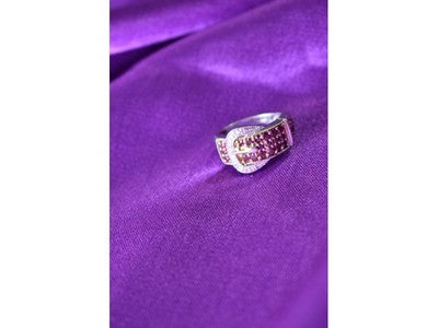 925 Sterling Silver Pink Spinel & White Sapphire "Belt" Ring Size 6.5