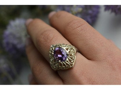 925 Sterling Silver Purple Tourmaline Ring Size 8