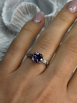 925 Sterling Silver Purple & White Spinel Ring Size 6.5