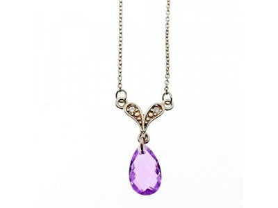 925 Sterling Silver Amethyst & CZ Necklace Pendant