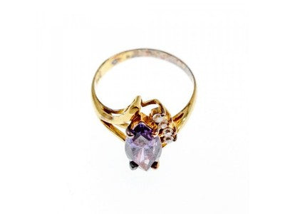 925 Sterling Silver Gold Plated Amethyst & CZ Ring Size 7