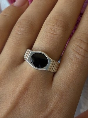 Mens 925 Sterling Silver Onyx Ring Size 12