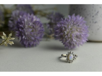Vintage 925 Sterling Silver Opal & Quartz Ring Size 5.5