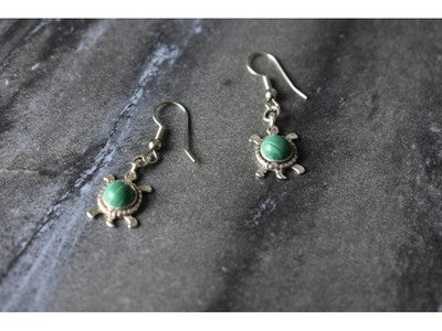 925 Sterling Silver Malachite "Turtles" Earrings