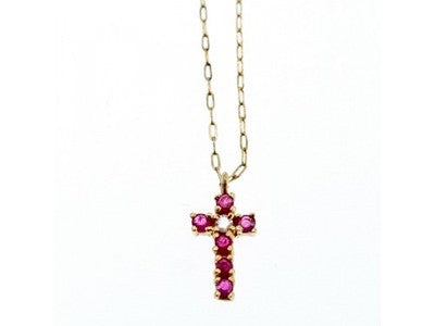 14K Yellow Gold Rubies & Diamond Chain With Cross Pendant