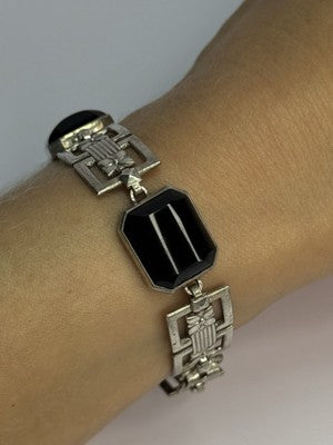 Vintage 925 Sterling Silver Onyx Bracelet Length 7 Inch