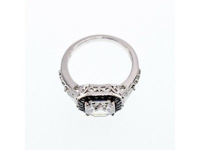 925 Sterling Silver CZ & Black Spinel Ring Size 6.5