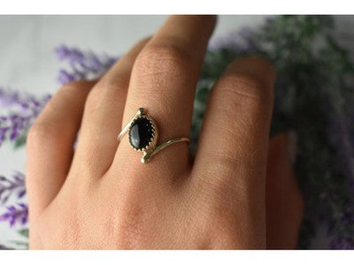 925 Sterling Silver Black Agate Ring Size 8