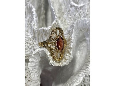 925 Sterling Silver Gold Plated Almandine Openwork Ring Size 9