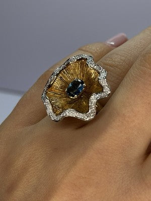 925 Sterling Silver Gold Plated Topaz "Beautiful Flower" Ring Size  7