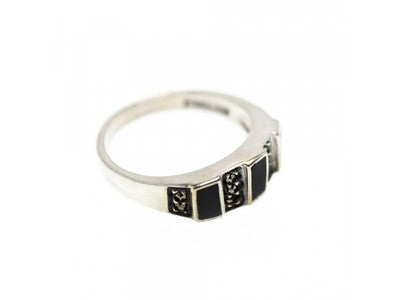 925 Sterling Silver Black Nephrite & Marcasites Ring Size 5.75