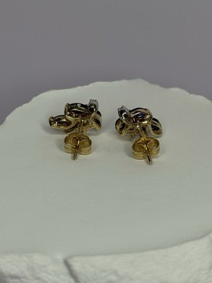 14K Yellow Gold Sapphire & Diamond Dream Earrings Length 0.4 Inch