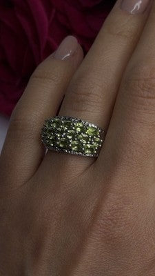 925 Sterling Silver Olive Green Peridot & Beryl Stones Ring Size 7