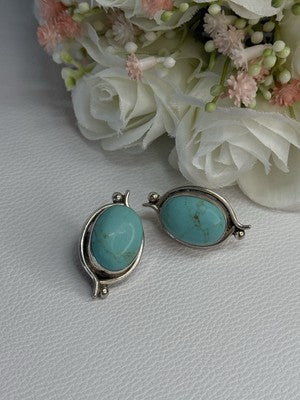 925 Sterling Silver Turquoise Clip Earrings Length 1.15 Inch