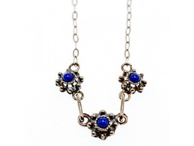 Vintage 925 Sterling Silver Blue Agate Necklace 17.7 in