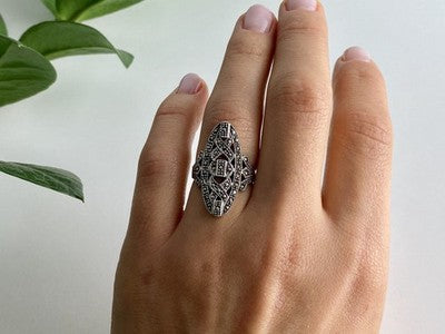 925 Sterling Silver Marcasites Ring Size 6.5