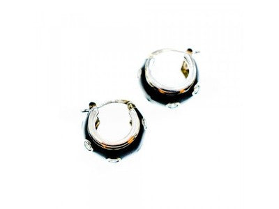 925 Sterling Silver Black Enamel & CZ Earrings