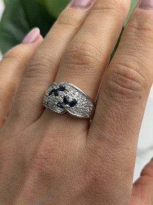 925 Sterling Silver Sapphire & Beryl Ring Size 10