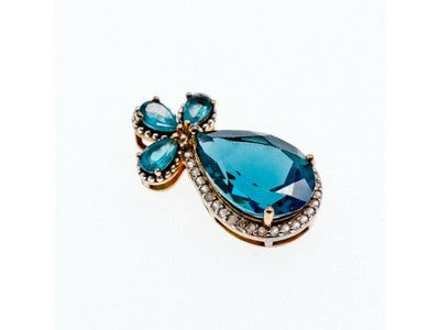 925 Sterling Silver Gold Plated Aquamarine & CZ Pendant