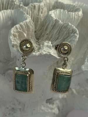 Vintage Beautiful 925 Sterling Silver Jade Earrings Length 1.20 Inch