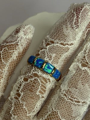 925 Sterling Silver Gold Plated Opal Ring Size 5.5