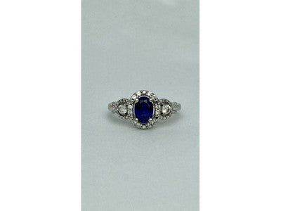 925 Sterling Silver Blue & White Sapphire "Snow Queen" Ring Size 7.25